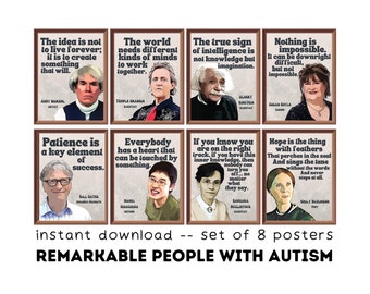 Remarkable People w/ Autism (Set of 8) Printable Posters, Inclusive Classroom Decor, Autism Awareness Day, Special Education, Bulletin Board