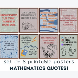 Math Quotes (set of 8) Printables, Mathematics Classroom Posters, Educational Posters, Classroom Decor, Bulletin Board, Math Teacher Gift