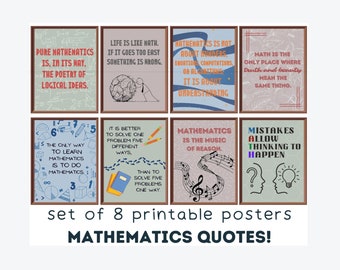 Math Quotes (set of 8) Printables, Mathematics Classroom Posters, Educational Posters, Classroom Decor, Bulletin Board, Math Teacher Gift