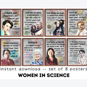 Women in Science Posters (Set of 8) Printable, Science Classroom Decor, Women&#39;s History Month Posters, Women in STEM, Bulletin Board Display
