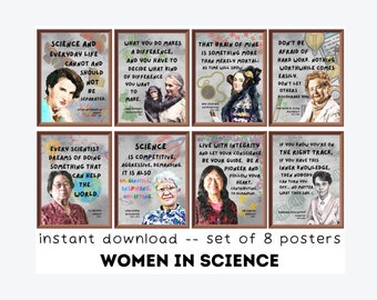 Women in Science Posters (Set of 8) Printable, Science Classroom Decor, Women's History Month Posters, Women in STEM, Bulletin Board Display