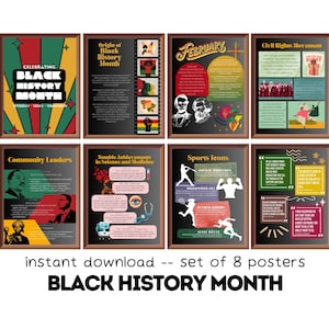 Black History Month (Set of 8) Printable Posters, Black History Month Bulletin Board, Educational Classroom Decor