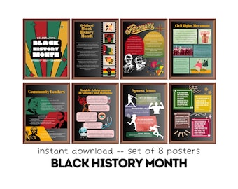Black History Month (Set of 8) Printable Posters, Black History Month Bulletin Board, Educational Classroom Decor, African American Art