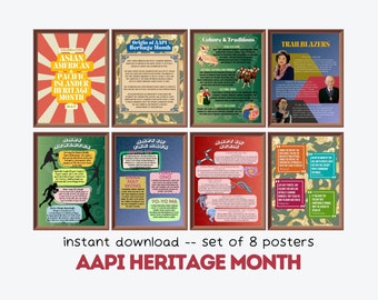 AAPI Monat des Kulturerbes (8er-Set) druckbare Poster, Dekorationen für den Monat des asiatisch-pazifischen Kulturerbes der Inselbewohner, Lernposter