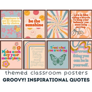 Groovy Poster Set (Set of 8) Inspirational Quotes, Retro Classroom Posters, Growth Mindset Quotes, Classroom Decor, Positive Affirmations
