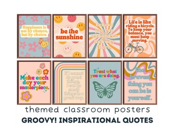Groovy Poster Set (Set of 8) Inspirational Quotes, Retro Classroom Posters, Growth Mindset Quotes, Classroom Decor, Positive Affirmations