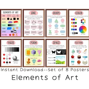 Elements of Art Posters (set of 8) Printables, Art Classroom Decor, Educational Posters, Elementary School, Middle school, Art Teacher Gift