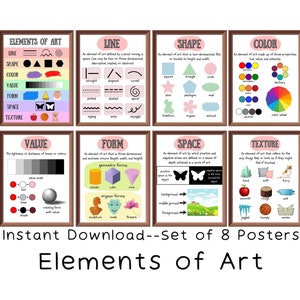Elemente der Kunstposter (8er-Set) Printables, Kunst Klassenzimmer Dekor, Lernposter, Grundschule, Mittelschule, Geschenk für Kunstlehrer