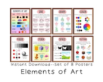 Elements of Art Posters (set of 8) Printables, Art Classroom Decor, Educational Posters, Elementary School, Middle school, Art Teacher Gift