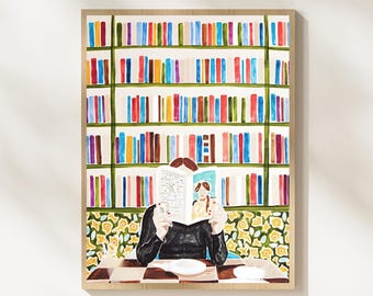 Library Cafe Digital Download – Library Printable Wall Art, Vintage Bookshelf Print, Cozy Reading Nook Decor, Bookish Gift, Home Wall Art