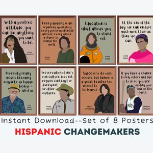 Hispanic Leaders in History (Set of 8) Printable Posters, Hispanic Heritage Month Posters, Inclusive Classroom Decor, Latino Leaders Quotes