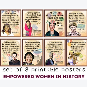 Empowered Women in History (Set of 8) Printable Posters, Motivational Quotes Classroom Decor, Women&#39;s History Month Posters, Feminist Art