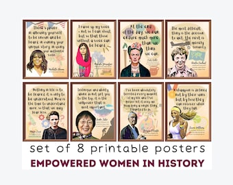 Empowered Women in History (Set of 8) Printable Posters, Motivational Quotes Classroom Decor, Women's History Month Posters, Feminist Art