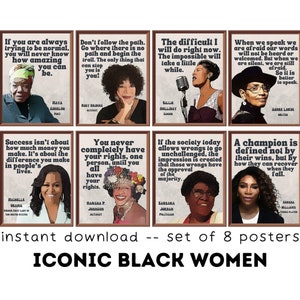 Retro Iconic Black Women in History (Set of 8) Printable Posters, Black History Month Decor, Women&#39;s History Month Posters, Social Justice