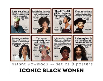 Retro Iconic Black Women in History (Set of 8) Printable Posters, Black History Month Decor, Women's History Month Posters, Social Justice