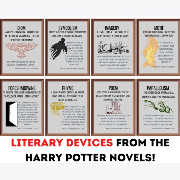 Literary Devices Posters (set of 8) Printable, English Classroom Posters, Language Arts Posters, English Teacher Gift, ELA Classroom Decor