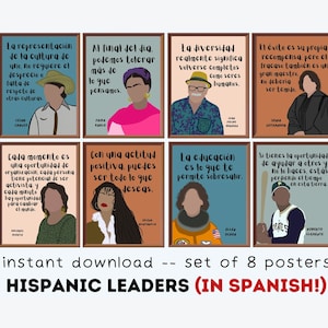 SPANISH Hispanic Leaders in History (Set of 8) Printable Posters, Hispanic Heritage Month Posters, Latino Artwork, Inclusive Classroom