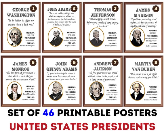 Presidents In Order Printable
