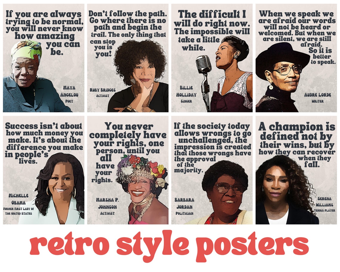Retro Iconic Black Women in History (set of 8) Printable Posters, Black ...