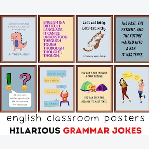 Grammatik Wortspiele Poster (8er-Set) zum Ausdrucken, ELA Klassenzimmer Dekor, Lernposter, Englisch Klassenzimmer Poster, Digital Download Poster
