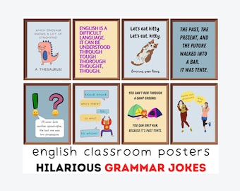 Grammar Puns Posters (set of 8) Printable, ELA Classroom Decor, Educational Posters, English Classroom Posters, Digital Download Posters