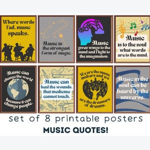 Music Quotes (set of 8) Printable Posters, Music Classroom Decor, Inspirational Quotes about Music, Music Poster, Digital Download