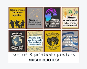 Music Quotes (set of 8) Printable Posters, Music Classroom Decor, Inspirational Quotes about Music, Music Poster, Digital Download