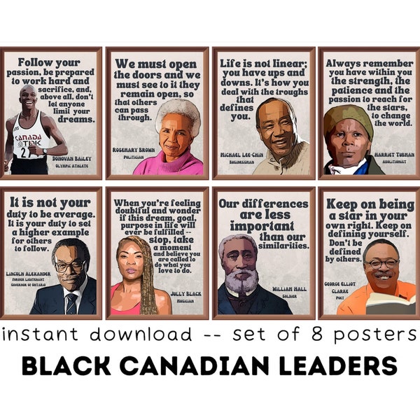Rétro Black Canadian Leaders (ensemble de 8) Imprimables, Affiches pour le Mois de l’histoire des Noirs, Personnages historiques noirs canadiens, Décor de salle de classe