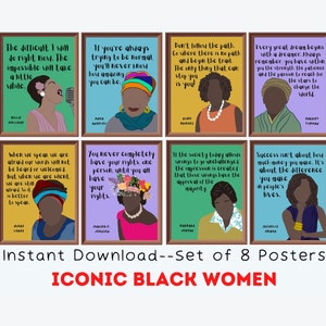 Iconic Black Women in History (Set of 8) Printable Posters, Black History Month Decor, Women&#39;s History Month Posters, Social Justice Quotes