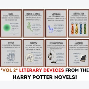 VOL 2 Literary Elements Posters (set of 8) Printable,  Middle School, Secondary English Classroom, Language Arts Poster, ELA Classroom Decor