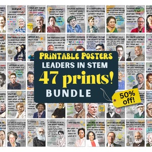 STEM Bundle (47er-Set) druckbare Poster, berühmte Wissenschaftler und Mathematiker Poster, Dekoration für das Klassenzimmer, Führer der MINT-Wandkunst