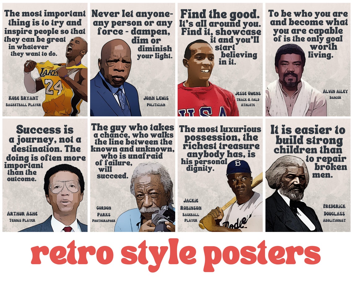 Retro Black Men in History set of 8 Printable Posters Black - Etsy
