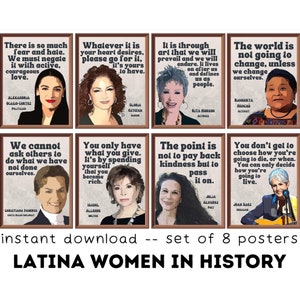 Retro Latina Women in History (Set of 8) Printable Posters, Women's History Month Decor, Hispanic Heritage Month Posters, Classroom Decor