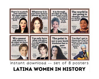 Pósteres imprimibles de mujeres latinas en la historia retro (juego de 8), decoración del mes de la historia de la mujer, pósteres del mes de la herencia hispana, decoración del aula