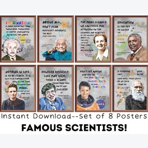 Famous Scientists Posters (Set of 8) Printable, Science Classroom Decor, kids room decor, Motivational Quotes, Science Printable Wall Art