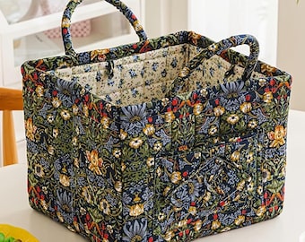 Quilted Floral Storage Caddy: Foldable Craft Toy Nappy Bag With Handles NAVY FLORAL/ Other Variations