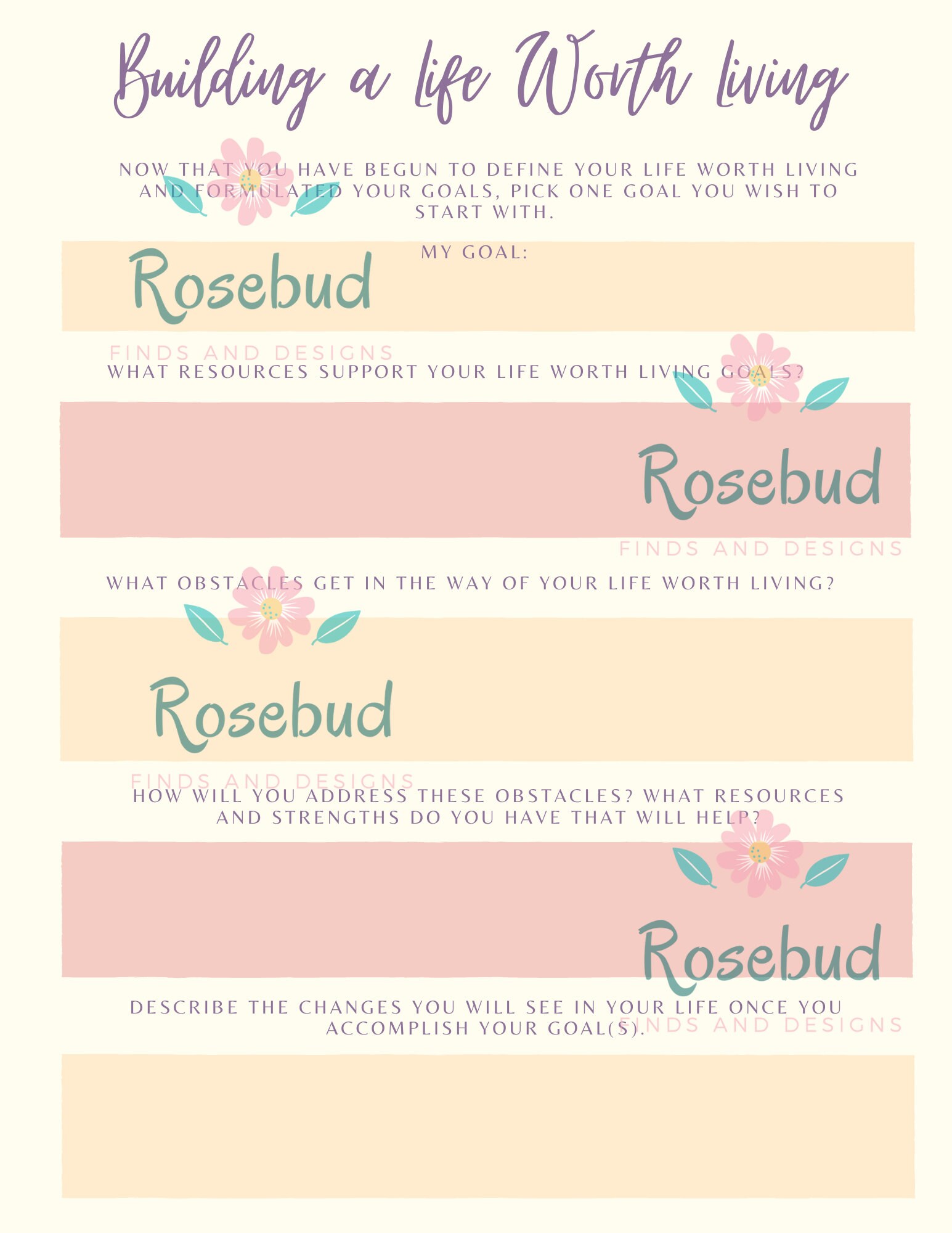 DBT Handout Life Worth Living Worksheet Goal Setting - Etsy