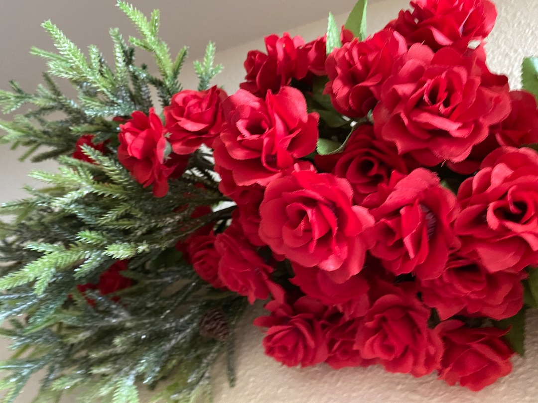 Mini Red Rose & Pine Swag A Little Christmas Swag Faux - Etsy