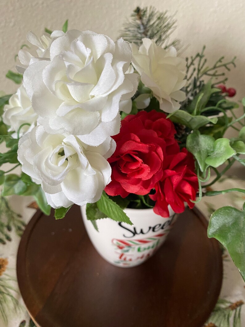 Sweet but Twisted Mini Mug Bouquet Faux Flower Arrangement With White