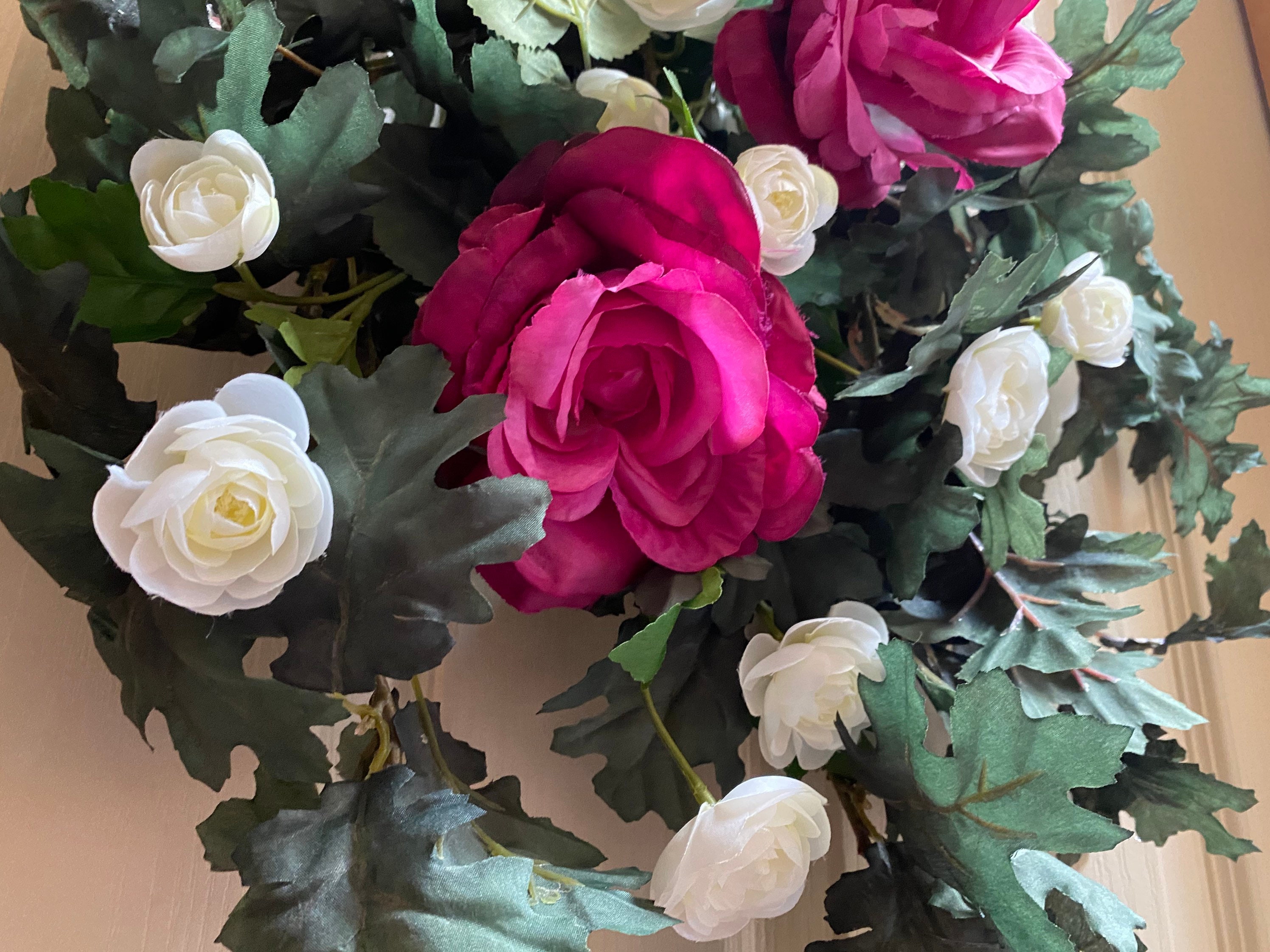 Raspberry Roses Teardrop Swag- Spring Floral Arrangement- Summer Faux ...