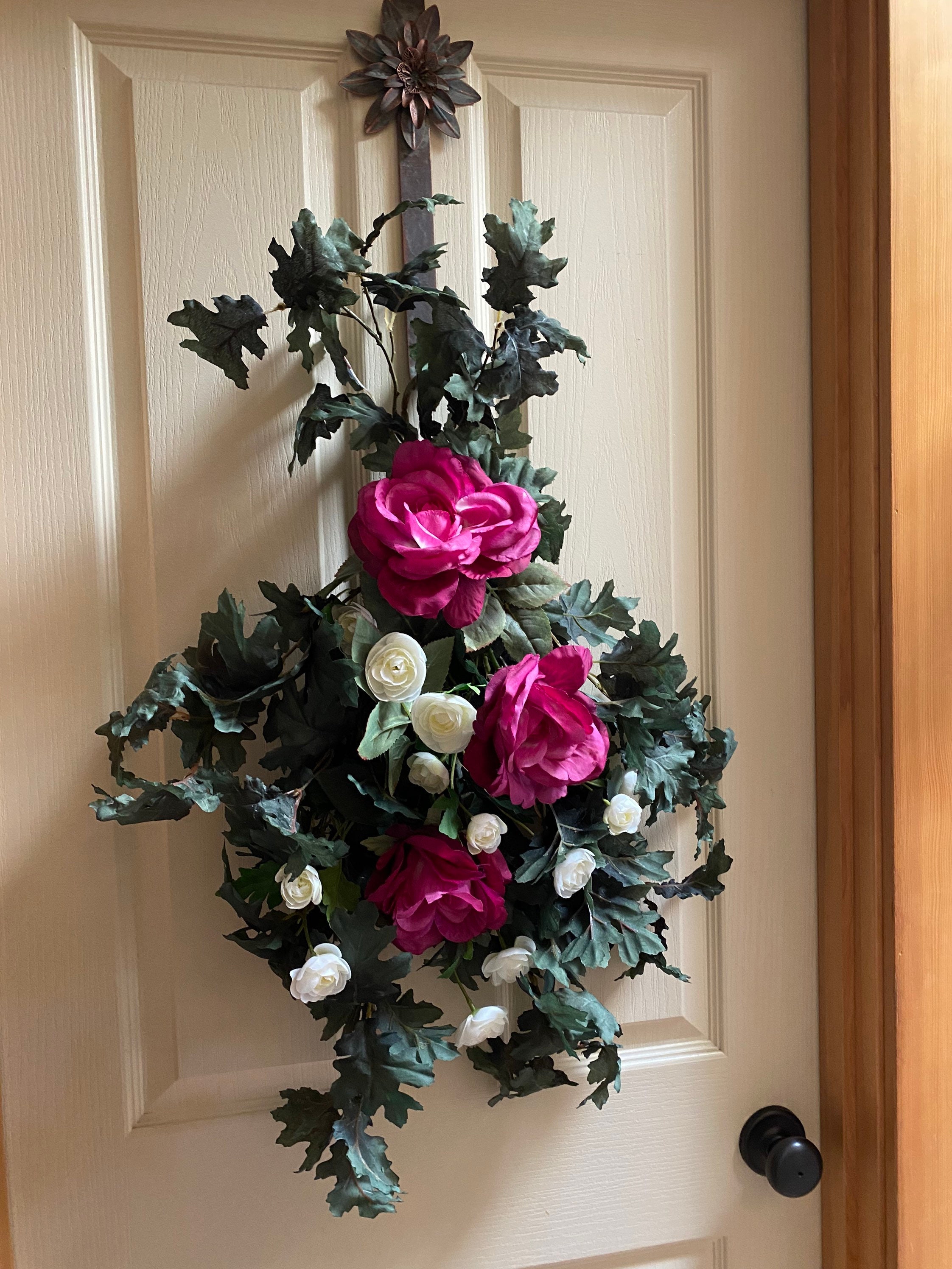 Raspberry Roses Teardrop Swag- Spring Floral Arrangement- Summer Faux ...