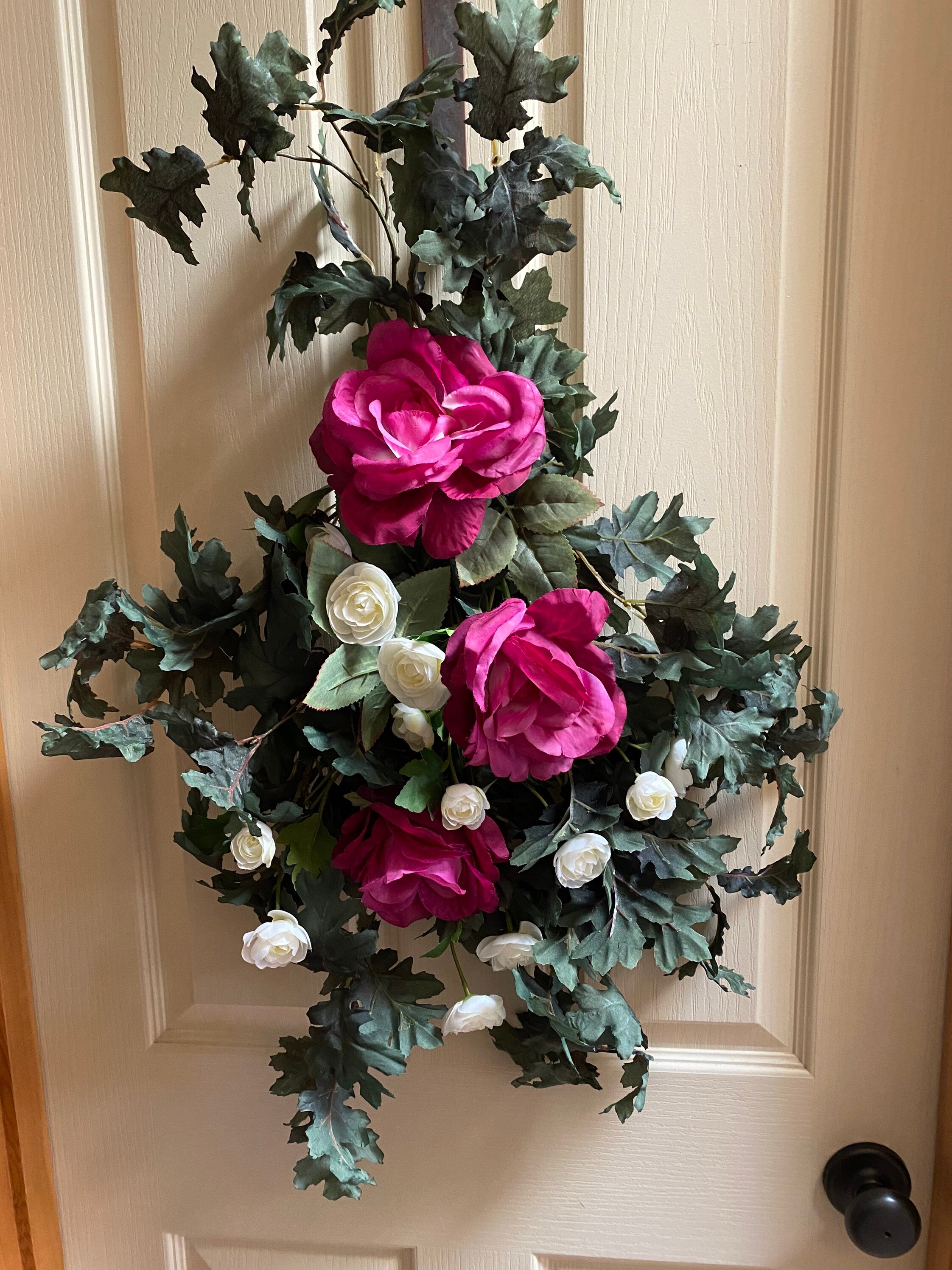 Raspberry Roses Teardrop Swag- Spring Floral Arrangement- Summer Faux ...