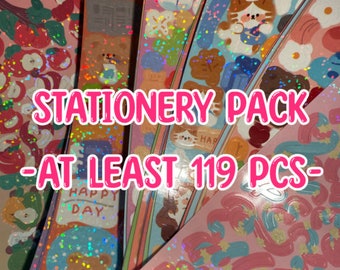 Large Kawaii Stationery Pack / 119 PCS / Has stickers, memo notes, sticker sheets, washi tape, & more! / Scrapbooking + Journaling supplies