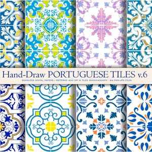Portuguese Tiles, Portuguese Azulejos, Digital Clipart Paper, Digital 64 files for Scrapbooking, Card Making, Prints, Textures, Patterns v6