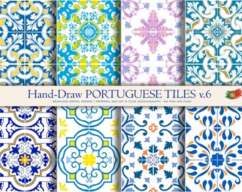 Portuguese Azulejo Tile Clipart: Scrapbook Paper Patterns (Digital Download)