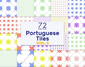 Portuguese Azulejo Tile Clipart: Scrapbook Paper Patterns (Digital Download)