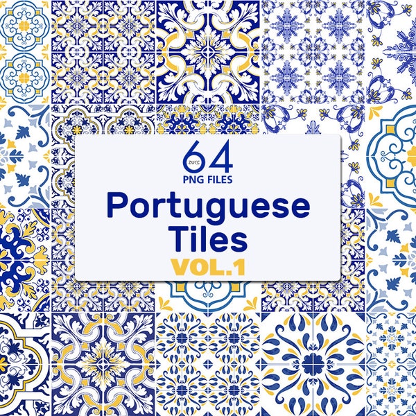 Portuguese Azulejos Digital Papers - 64 Scrapbooking, Card Making, Prints