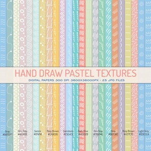 Pastel Doodle Patterns, digital paper pack. Patterns scrapbooking pages. Pastel background bundle scrapbook sheets printable.