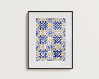 Portuguese Tiles Art Prints, Azulejo Tile Poster, Blue and White Art, Portugal Decor