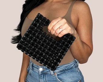 The Cha Mini Beaded Bag in Black